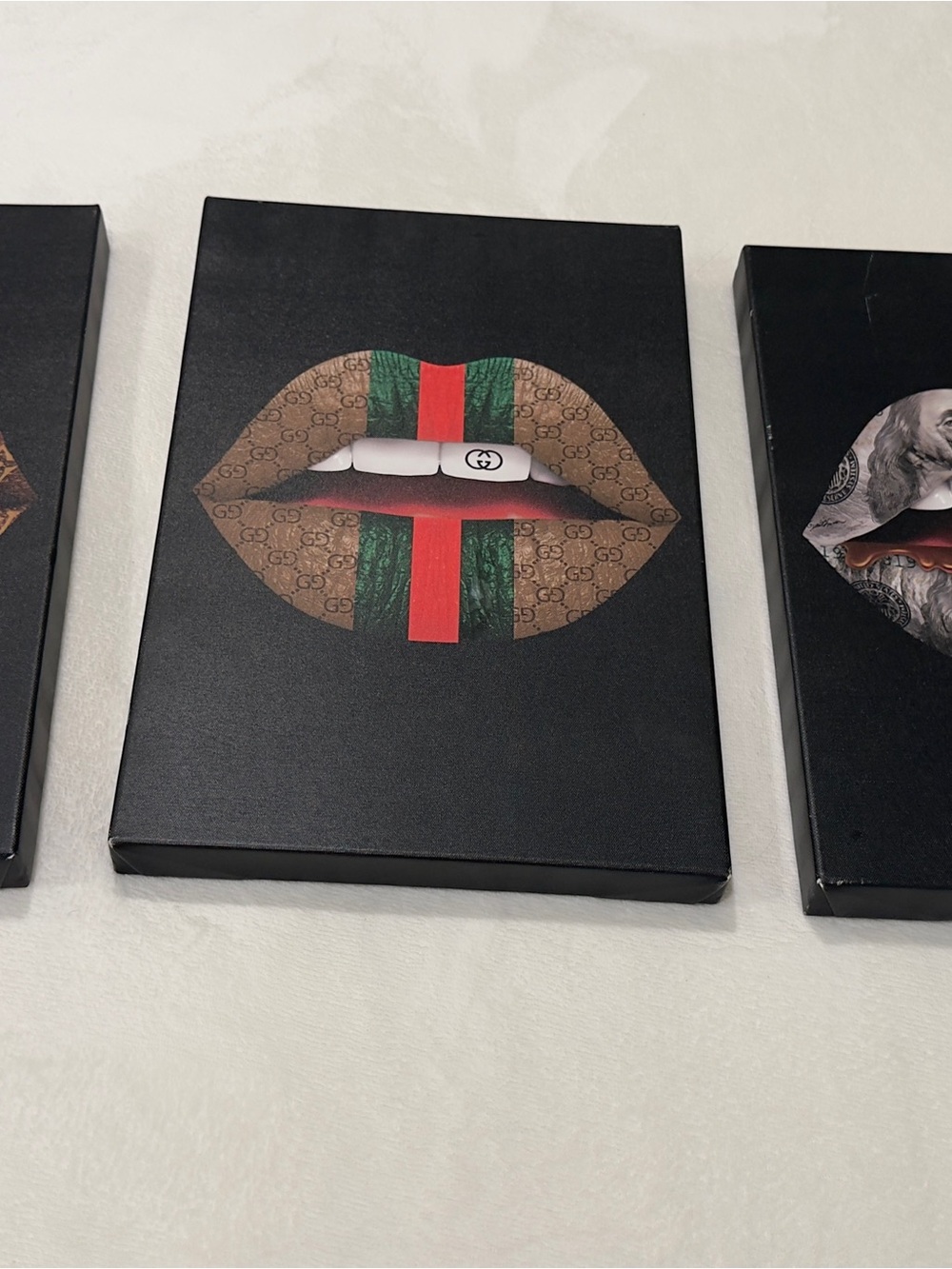 Gucci Black Canvas Lip Art with Brown Monogram and Red & Green Stripe
